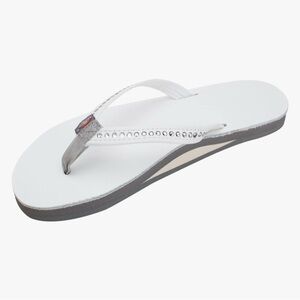 White and Gray Flip Flops with Rhinestone Detail